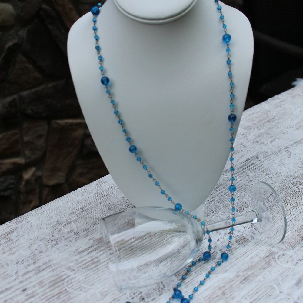 Vintage Blue Glass Bead Necklace